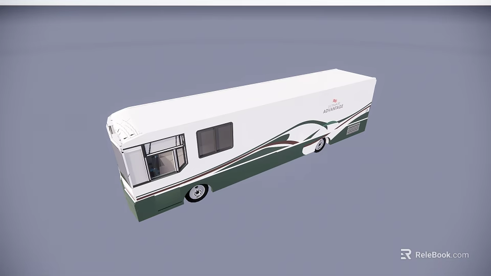 Elegant White Bus Exterior Featuring Green Decorative Stripes And Modern Side Windows 3d model 