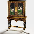 Traditional Style Decorative Cabinet With Lotus Pattern Golden Trim And Carved Legs Design