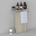 Bathroom Accessories Wall Mounted Metal Shelf With Toiletries Hanging Towels And Toilet Brush