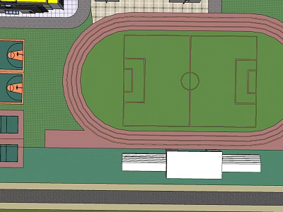 Aerial View Of Soccer Field With Red Running Track Green Turf And Standard Markings 3d model