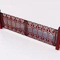 Red Railing Gate With Decorative Metal Bars And Tall Pillars Design 3d model