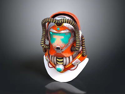 Orange Vintage Sci Fi Helmet With Transparent Face Shield And Decorative Straps 3d model