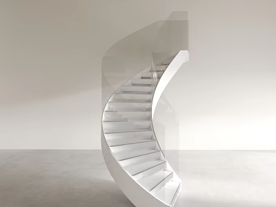 Modern Minimalist Spiral Staircase Interior With White Steps And Glass Railing 3d model