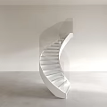 Modern Minimalist Spiral Staircase Interior With White Steps And Glass Railing