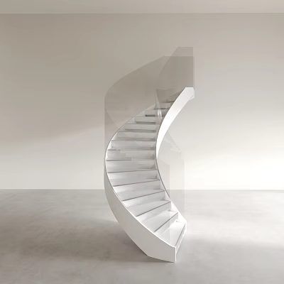 Modern Minimalist Spiral Staircase Interior With White Steps And Glass Railing 3d model