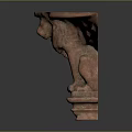 Red Winged Lion Sculpture Sitting on Pedestal Base with Ancient Design