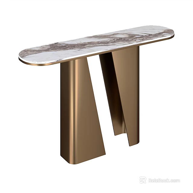 Elegant Modern Console Table With Marble Top And Golden Metal Legs 3d model 