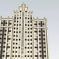 High Rise Building Classical Exterior Design With Beige And Gray Facade Decorative Top And Windows