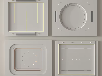 Four Different Modern Ceiling Designs With Square Circular Frames Recessed Lines And Holes 3d model