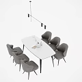 Modern Dining Table Set With White Rectangular Table Gray Chairs And Black Pendant Light 3d model