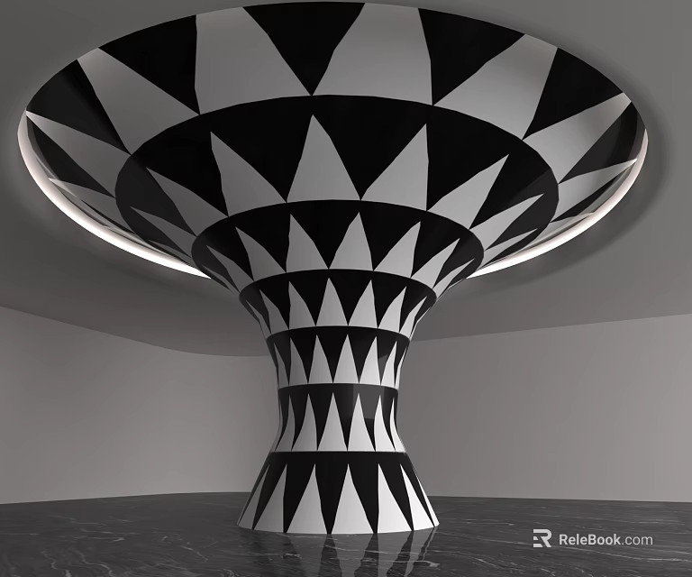 Artistic Black And White Column With Geometric Triangle Patterns And Modern Design 3d model 