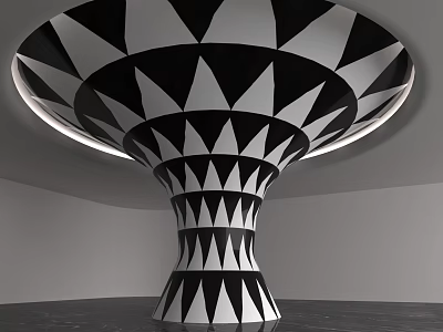 Artistic Black And White Column With Geometric Triangle Patterns And Modern Design 3d model