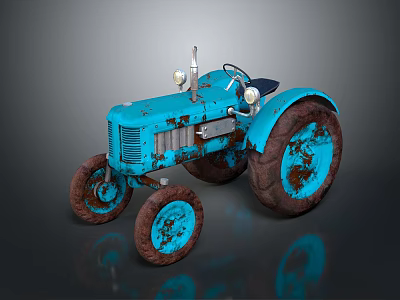 Vintage Blue Tractor With Rusty Wheels And Classic Retro Design 3d model