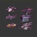 Colorful Sci-Fi Aircraft Models With Different Designs And Detailed Features On Dark Background
