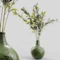 Stylish Textured Green Vases With Lush Green Foliage For Home Interior Decoration