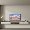 Modern TV Stand Design With Flat Screen TV Decorative Items And Wooden Storage Drawers