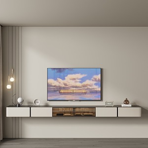 cream wind hanging TV cabinet 3d model