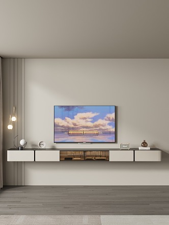 cream wind hanging TV cabinet 3d model