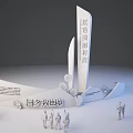 Red Beautiful Village Orange Town Welcome Landscape Sculpture with Decorative Elements and People Around