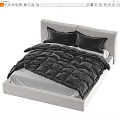Modern Double Bed With White Upholstered Frame And Black Bedding Set 3d model