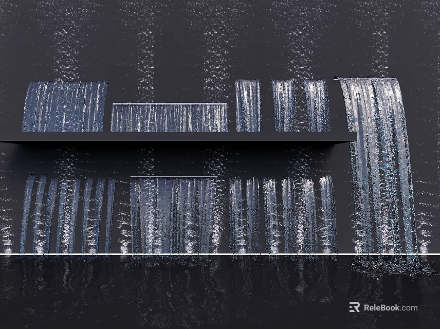 Elegant Modern Fountain Design With Cascading Water And Black Shelf Structure 3d model 