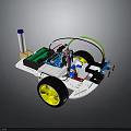 Robot Car With White Chassis Yellow Wheels Electronic Components And Colorful Wires
