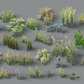 Cartoon Plant Collection With Various Types Different Colors And Shapes On Gray Background