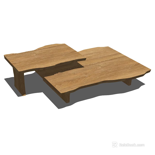 Two Wooden Coffee Tables Featuring Natural Wood Grain And Minimalist Design 3d model 