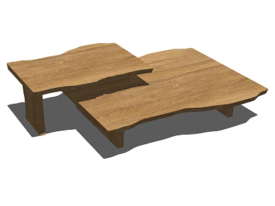 Two Wooden Coffee Tables Featuring Natural Wood Grain And Minimalist Design 3d model