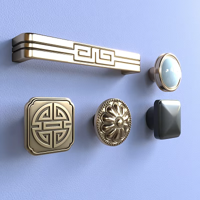 Decorative Metal Handles With Various Designs Including Geometric Patterns And Floral Motifs 3d model