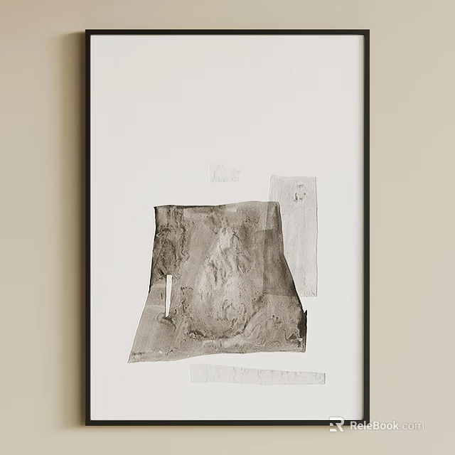 Monochrome Abstract Painting With Textured Collage And Layered Paper Elements 3d model