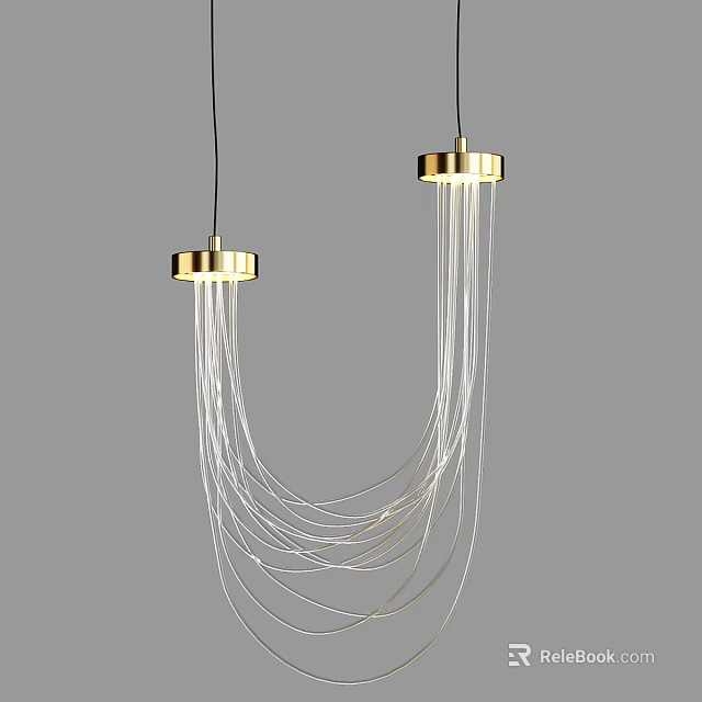 Elegant Modern Chandelier With Gold Metal Top And White Hanging Lines 3d model 