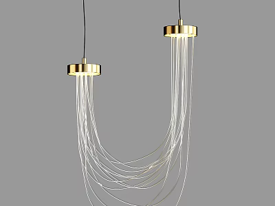 Elegant Modern Chandelier With Gold Metal Top And White Hanging Lines 3d model