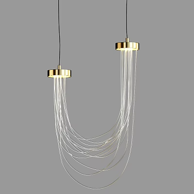 Elegant Modern Chandelier With Gold Metal Top And White Hanging Lines 3d model