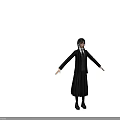 Game Movie Character in Black Striped Outfit with Long Coat Vest Tie Double Ponytail
