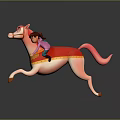 Pink Horse With Little Girl Riding Red Saddle Yellow Trim And Running Pose Toy Figure