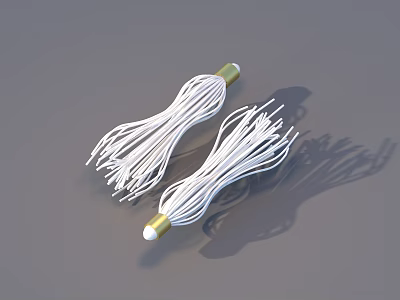 Two White Decorative Cords With Golden Metal Ends For Daily Household Items 3d model