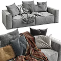Cozy Gray Two Seater Sofa With Mixed Color Pillows And Patterned Blanket 3d model