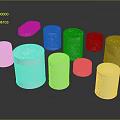 White Food Cans In Various Sizes Arranged On Dark Reflective Surface 3d model