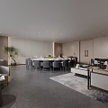 Modern Private Dining Room With Round Table Chairs Landscape Painting And City View