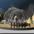 Belle's Winter Themed Decorative Scene With Snow Globe Small House Snowman Yellow Cones And Fence