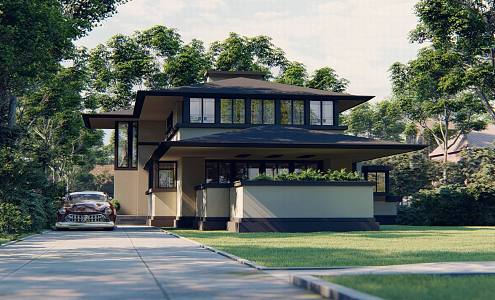 American single-family villa homestay building self-built house 3d model