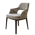 Modern Dining Chair With Armrest Patterned Fabric Upholstery And Dark Wooden Legs