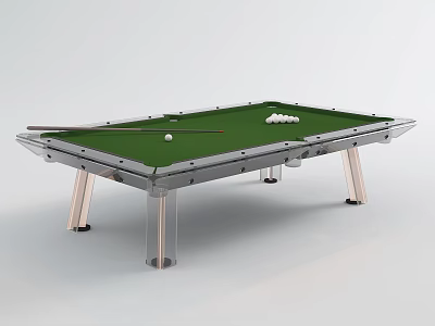 Professional Billiard Table With Green Felt Surface Silver Frame Cue Sticks And Balls 3d model