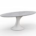 Modern Oval Dining Table With Marble Tabletop And White Pedestal Base 3d model