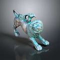 Artistic Greenish Bronze Lion Sculpture With Dynamic Stance And Shiny Metallic Surface
