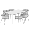 Modern Dining Table and Chair Set with Marble Top Beige Seats and Metal Legs