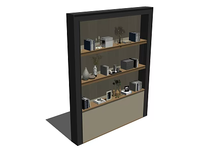 Modern Black Frame Bookcase With Multiple Shelves Holding Books And Decorative Ornaments 3d model