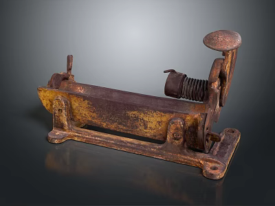 Vintage Rusty Metal Manual Household Tool With Handle Base And Spring 3d model
