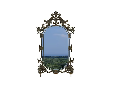 Ornate Framed Mirror Reflecting Blue Sky White Clouds And Green Trees 3d model